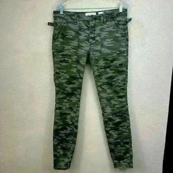Anthropologie Hei Hei Trouser Green Tan Camo Pants Cotton Blend Size 27 VGUC - Picture 1 of 7